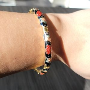 Vintage Cobalt Cloisonne flower bangle bracelet